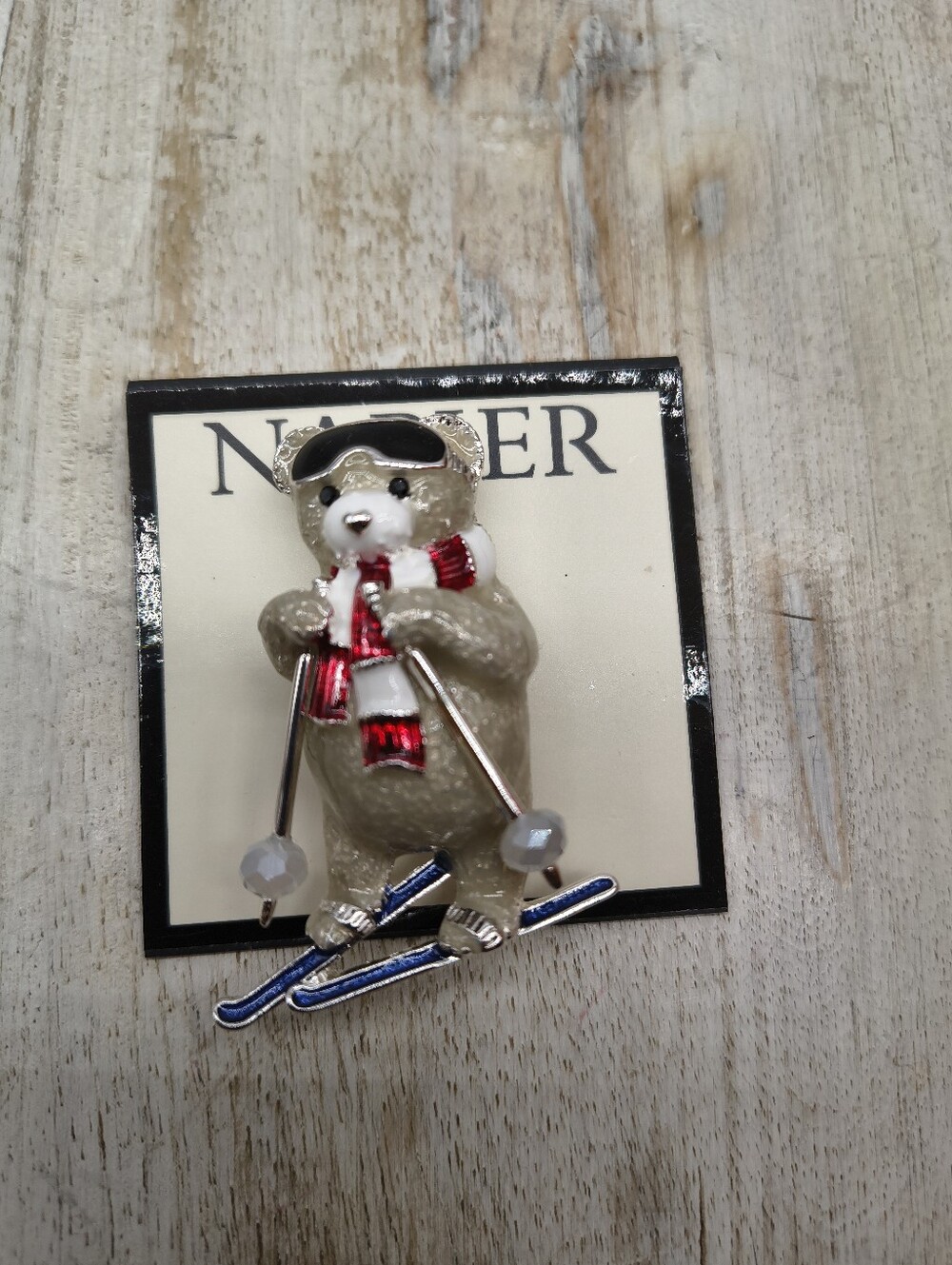 Napier Christmas Skiing Bear Pin